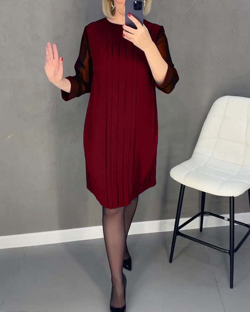 Pleated patchwork mesh dress
