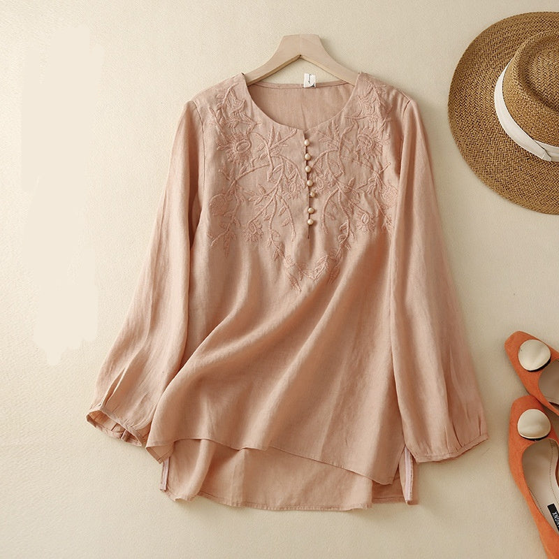Embroidered Vintage Cotton Linen Shirt