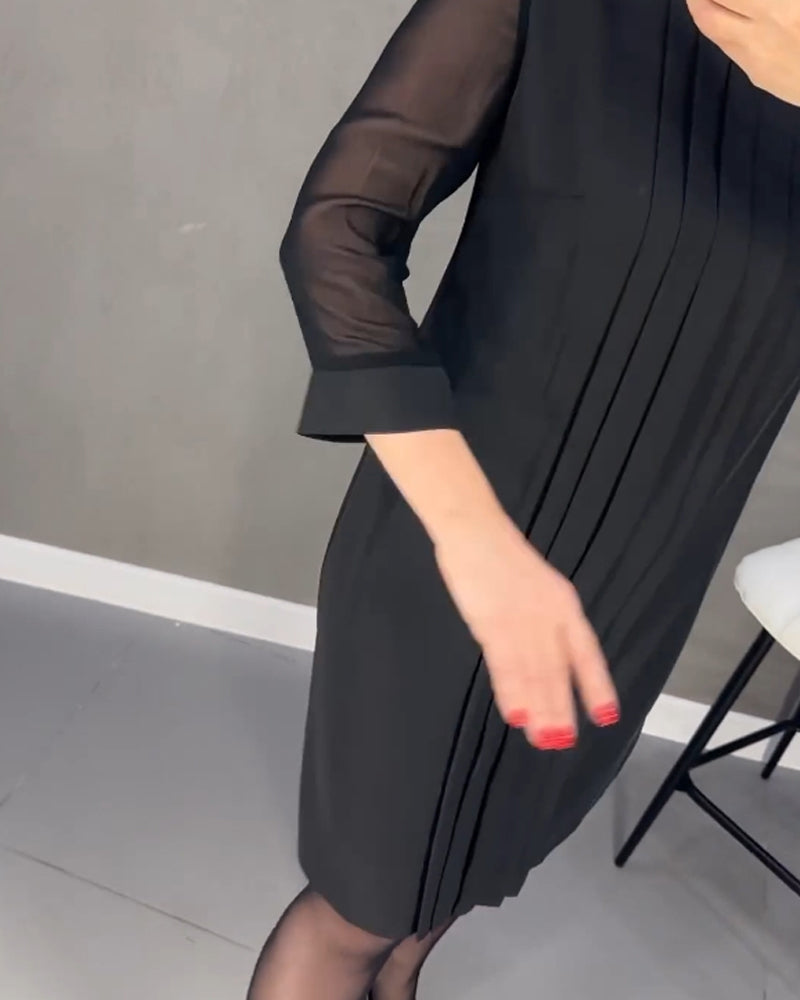 Pleated patchwork mesh dress