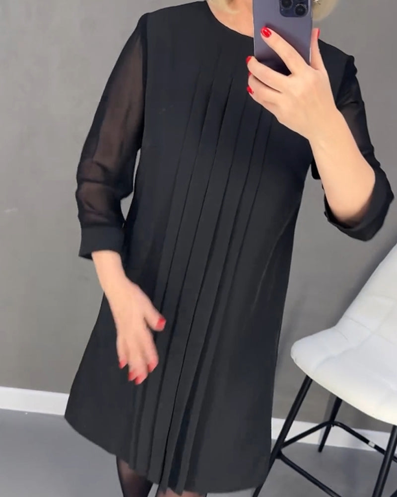 Pleated patchwork mesh dress