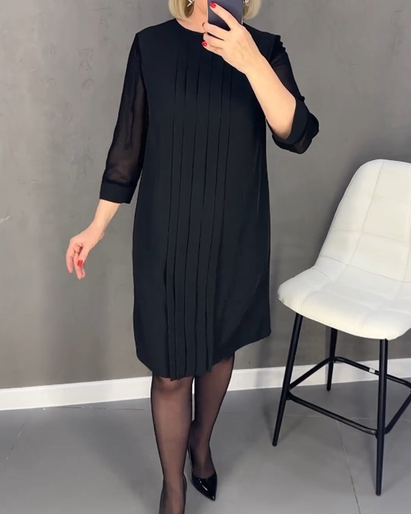 Pleated patchwork mesh dress