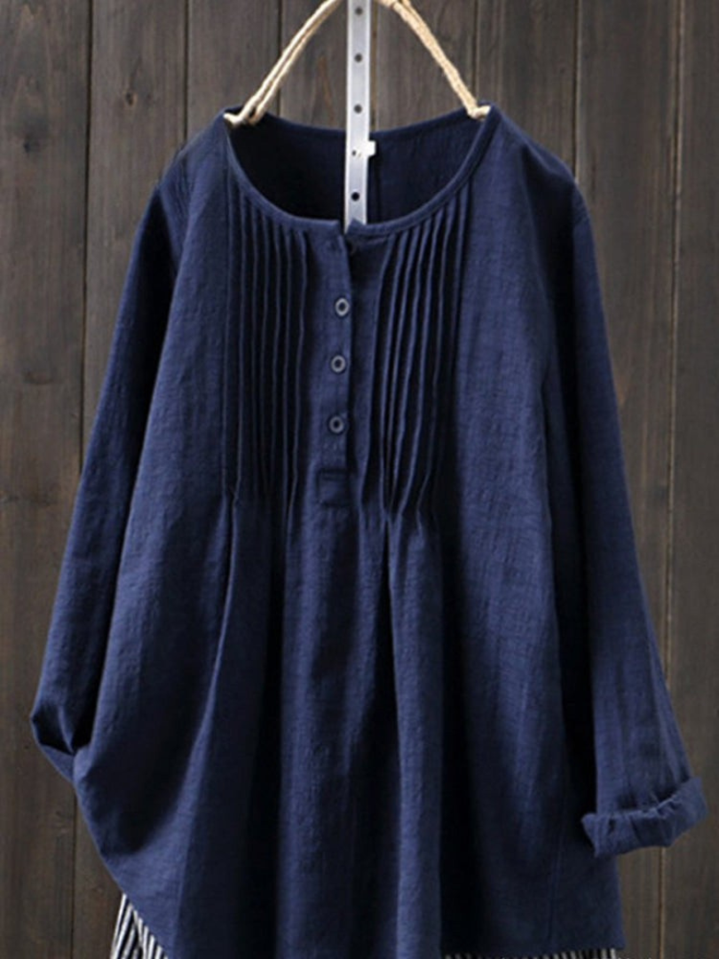 RENATA – RETRO COTTON LINEN CASUAL SHIRT