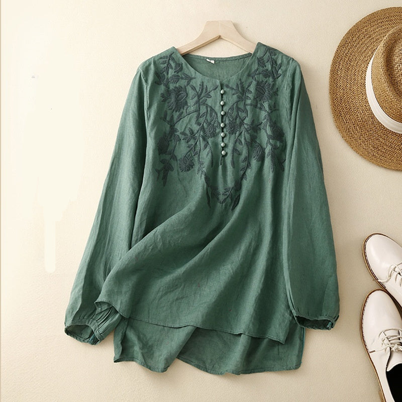 Embroidered Vintage Cotton Linen Shirt
