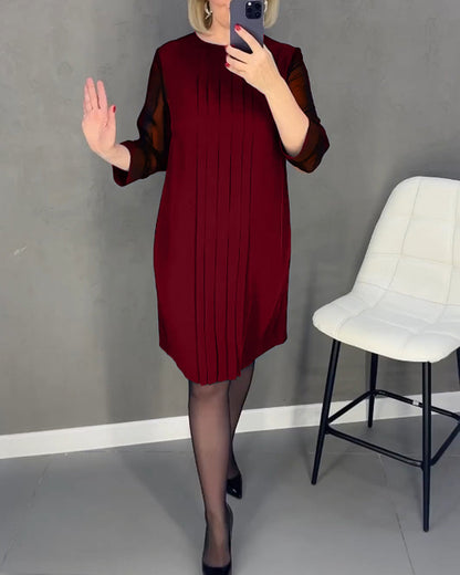 Pleated patchwork mesh dress