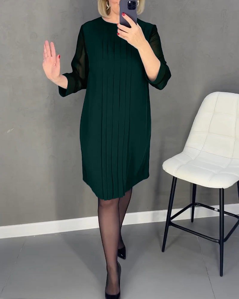 Pleated patchwork mesh dress