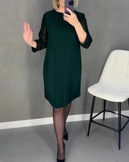 Pleated patchwork mesh dress