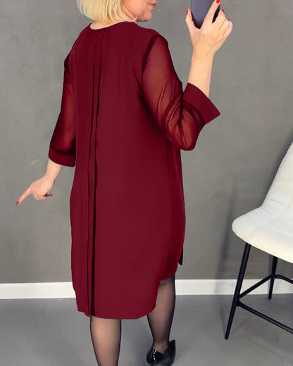 Pleated patchwork mesh dress