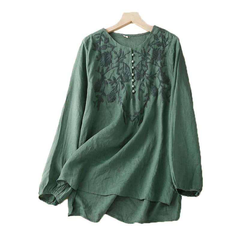 Embroidered Vintage Cotton Linen Shirt