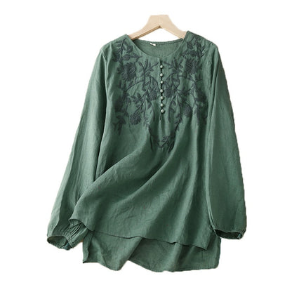 Embroidered Vintage Cotton Linen Shirt
