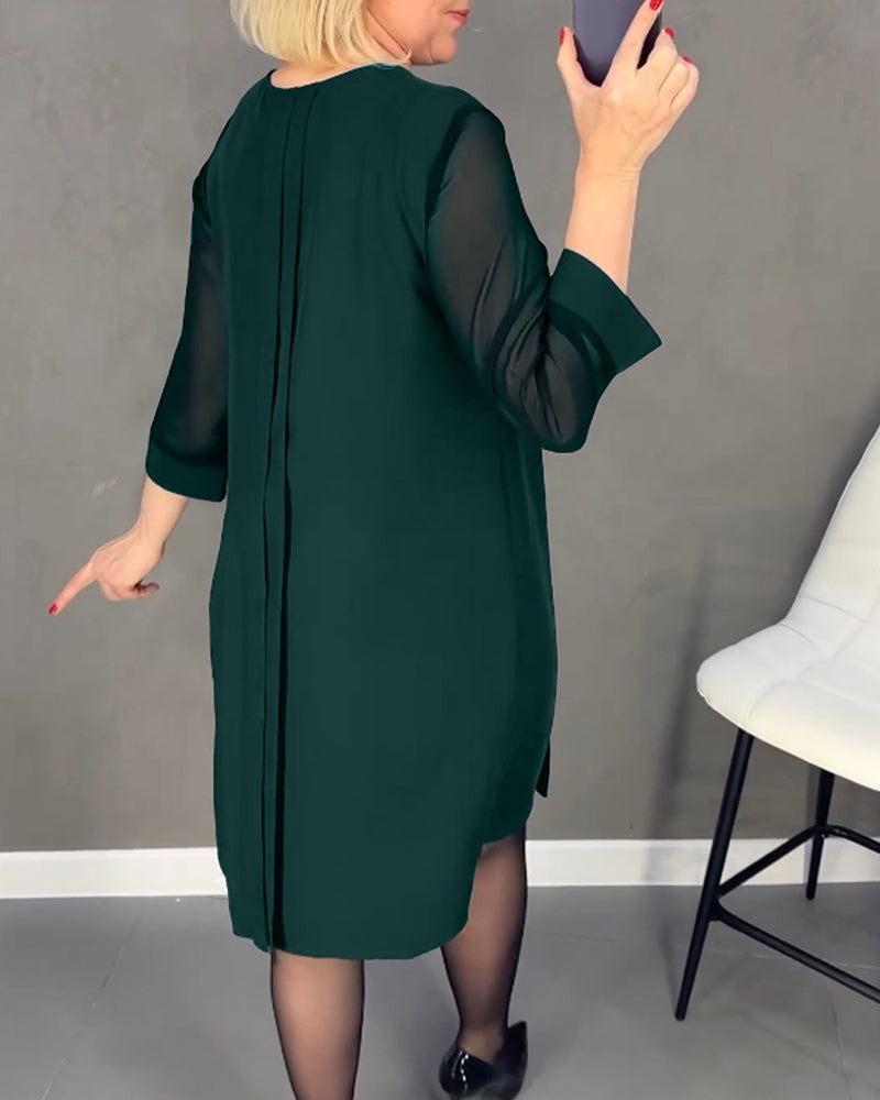 Pleated patchwork mesh dress