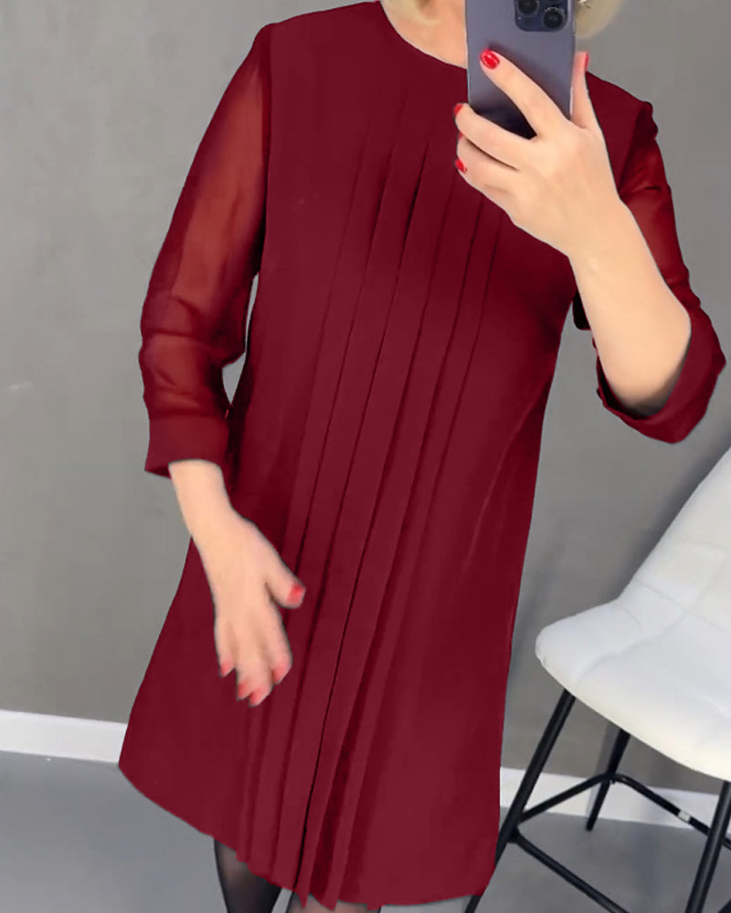 Pleated patchwork mesh dress