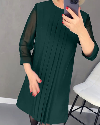 Pleated patchwork mesh dress
