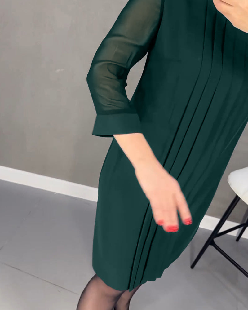 Pleated patchwork mesh dress