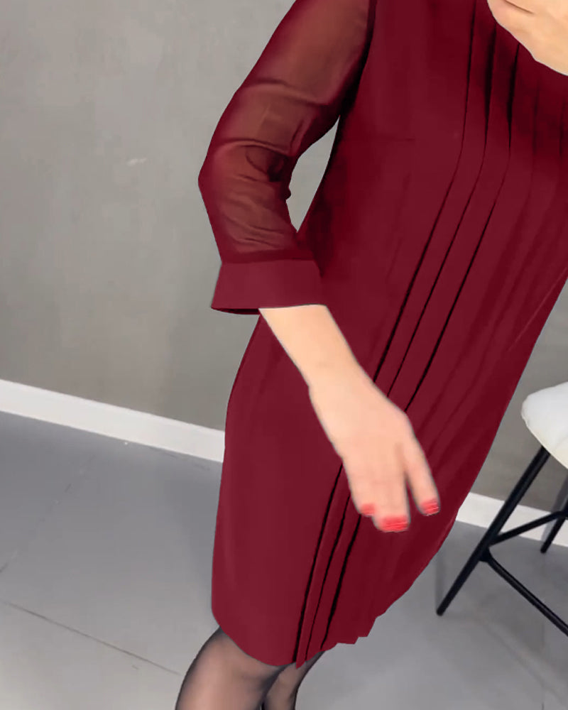Pleated patchwork mesh dress