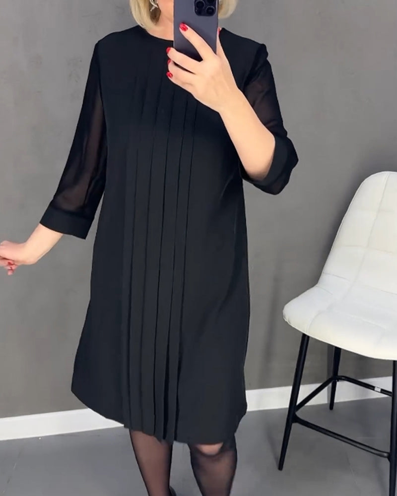 Pleated patchwork mesh dress