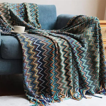 Boho Stripe Tassel Throw Blanket