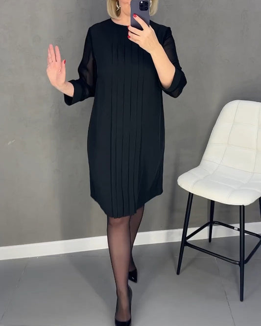 Pleated patchwork mesh dress