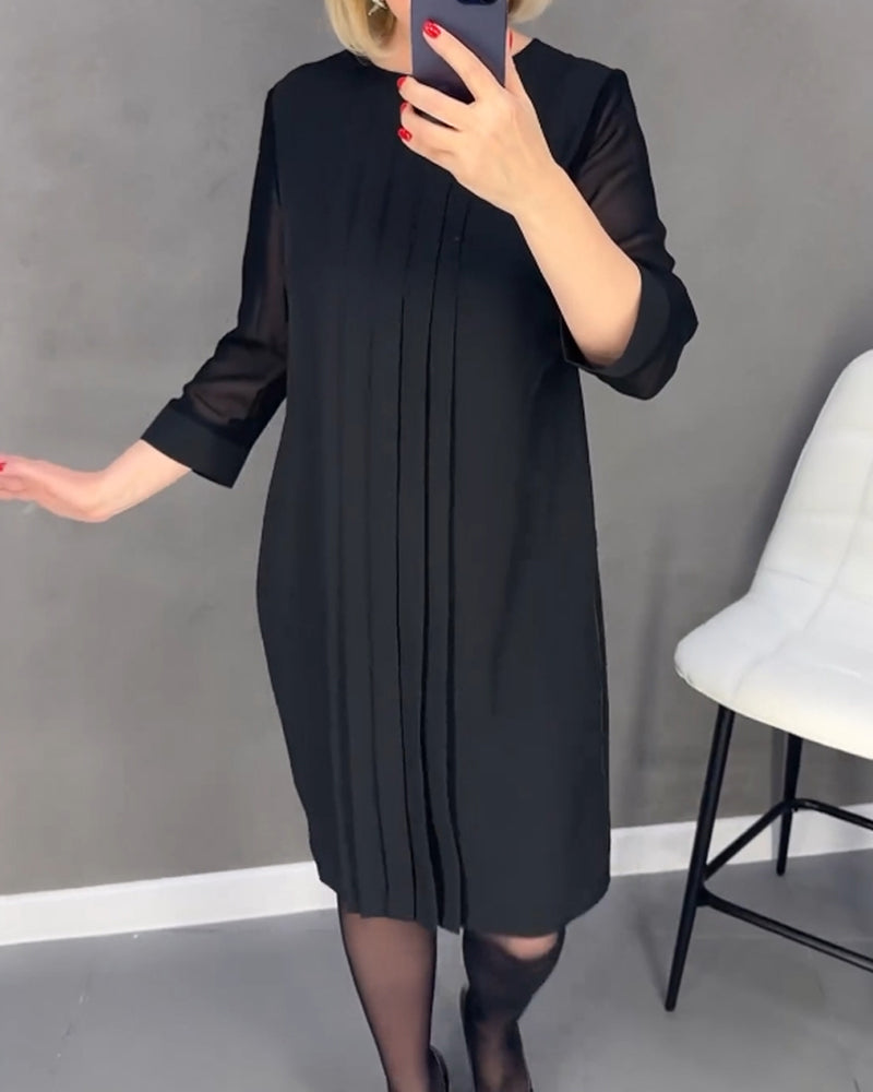 Pleated patchwork mesh dress