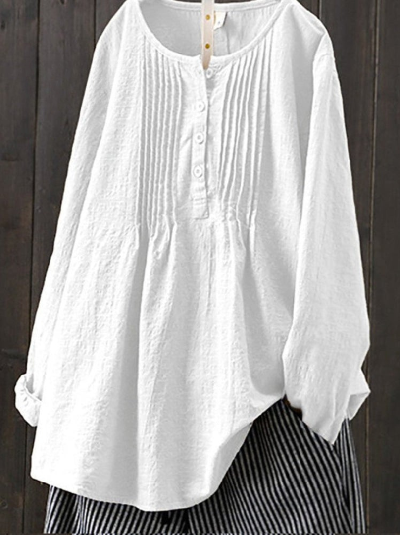 RENATA – RETRO COTTON LINEN CASUAL SHIRT