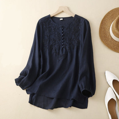 Embroidered Vintage Cotton Linen Shirt