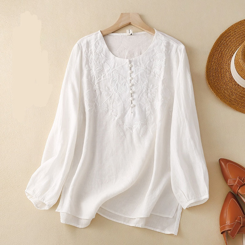 Embroidered Vintage Cotton Linen Shirt