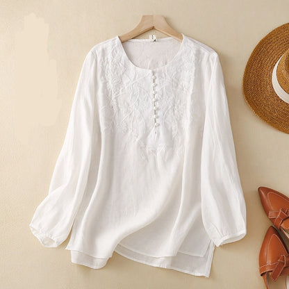 Embroidered Vintage Cotton Linen Shirt