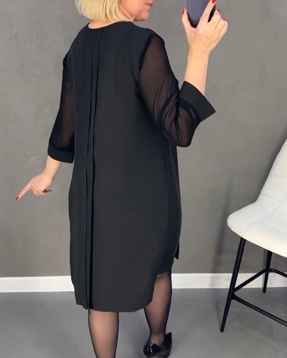 Pleated patchwork mesh dress
