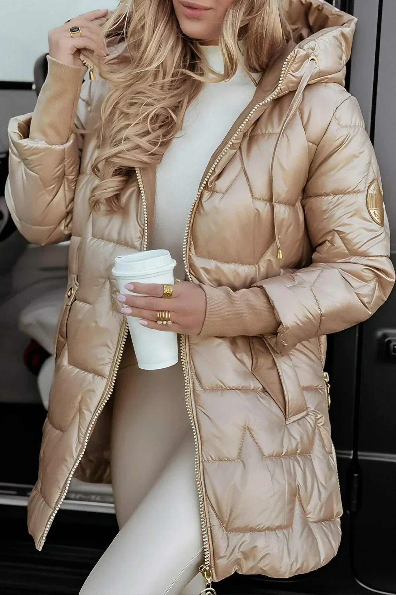Elegant winter coat with hood and padding