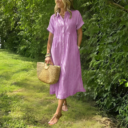 Fioria™ Flattering Striped Shirtdress